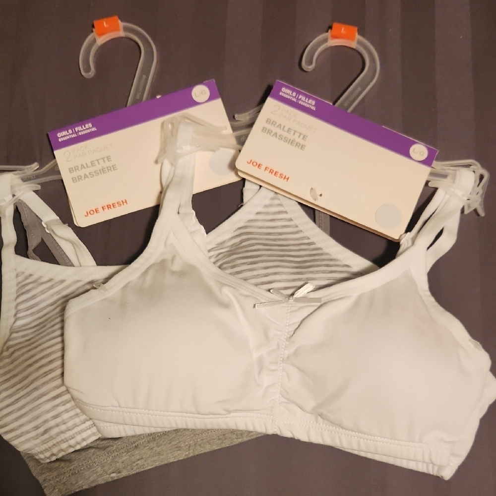 Joe Fresh White and Grey Bralette Sets, Size Large/10-12.